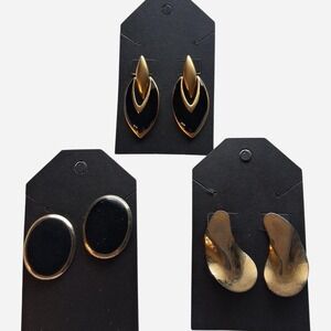 Vintage 80s 90s Black & gold earrings set of 3 no brand tags
